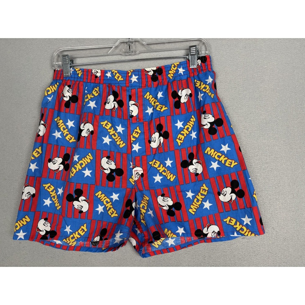 Vintage Mickey Unlimited Boxer Shorts Mens Medium Blue Red Stars Disney USA 90s